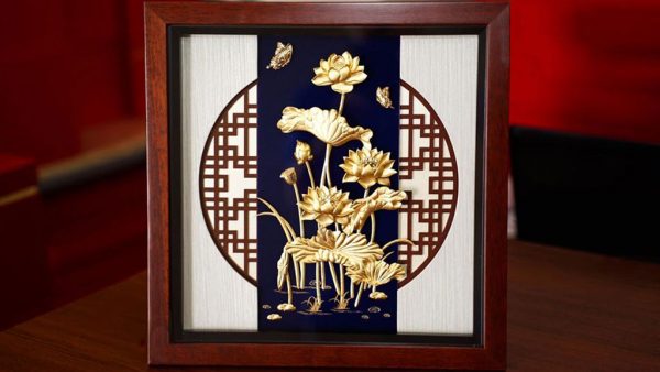 Tranh Hoa Sen Mạ Vàng 20x20cm
