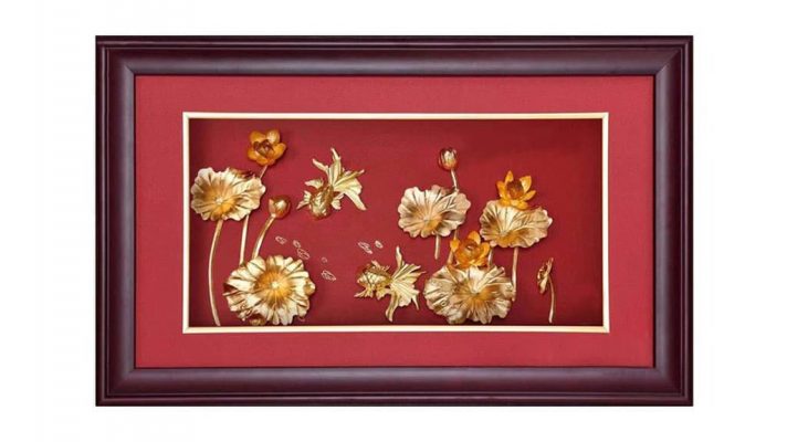 Tranh hoa sen mạ vàng size lớn 35x50 cm